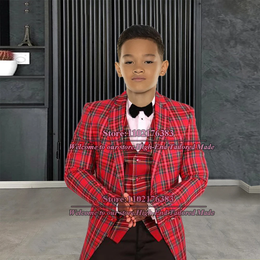 Plaid Check Boy Suits For Wedding 3 Pieces Formal Prom Party Children Dress Tailore-Made Costume Enfant Garçon Kids Clothing