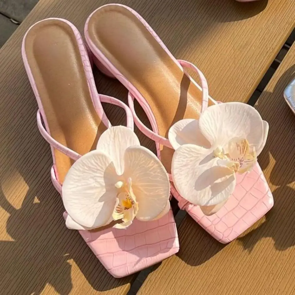 

Casual Summer Flower Flip Flops Beach Out Wear High Heel Sandals Elegant Vacation Women's Slippers Lady