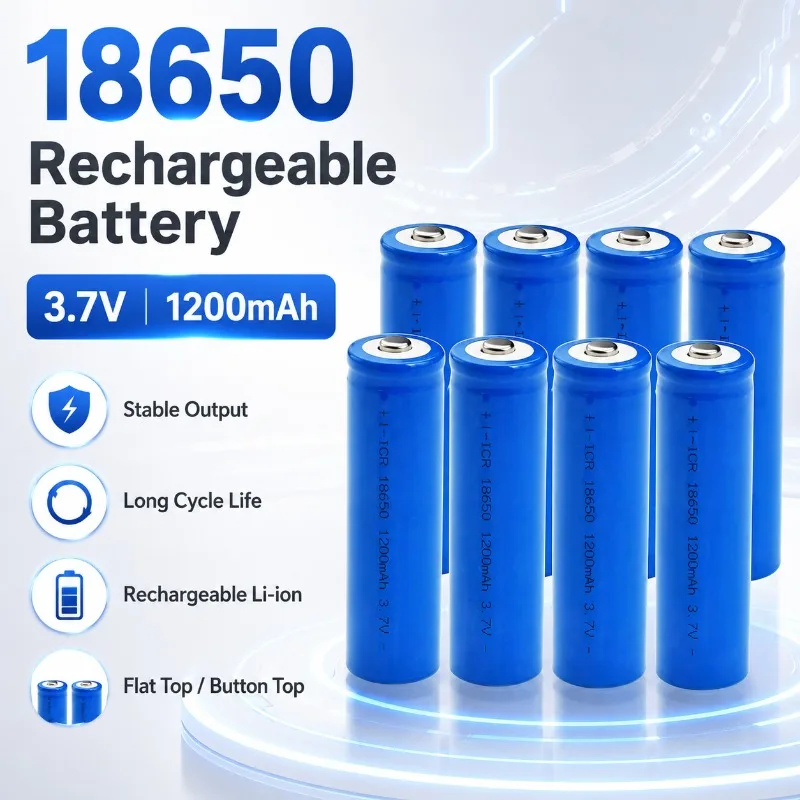 18650 3.7V 1200mAh Rechargeable Li-ion Battery Flat Top or Button Top for Flashlight Fan Humidifier Portable Devices Battery