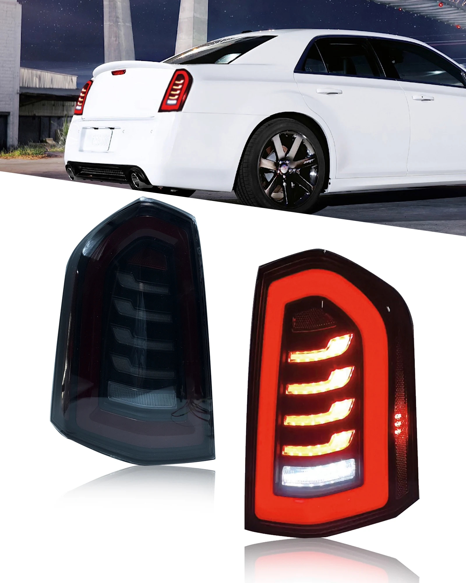 

motion for Chrysler 300c Full LED Tail Lights Rear Lamps with Clear Lens 2011 2012 2013 2014