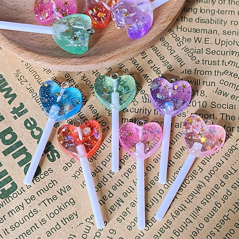 10/12pcs Starry Star Love Heart Lollipop Charms Resin Flatback Cartoon Food Pendant DIY For Earring Keychains Diy Jewelry Make