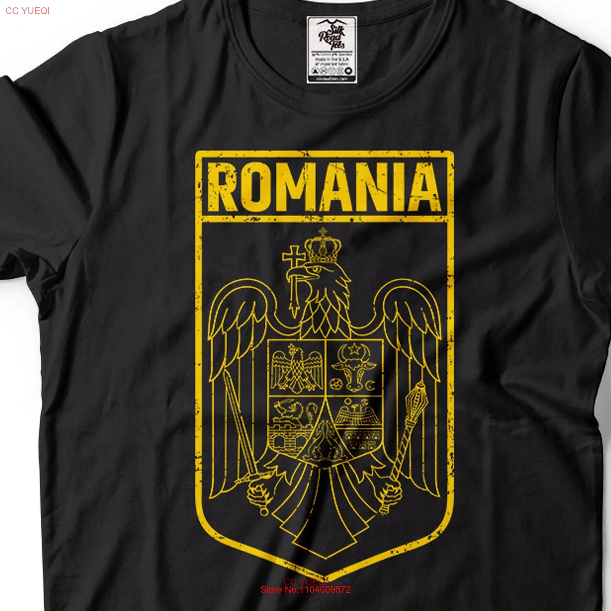 Mens Romania Patriotic Flag T Shirt National Logo Country Coat Of Arms Romanian s long or short sleeves