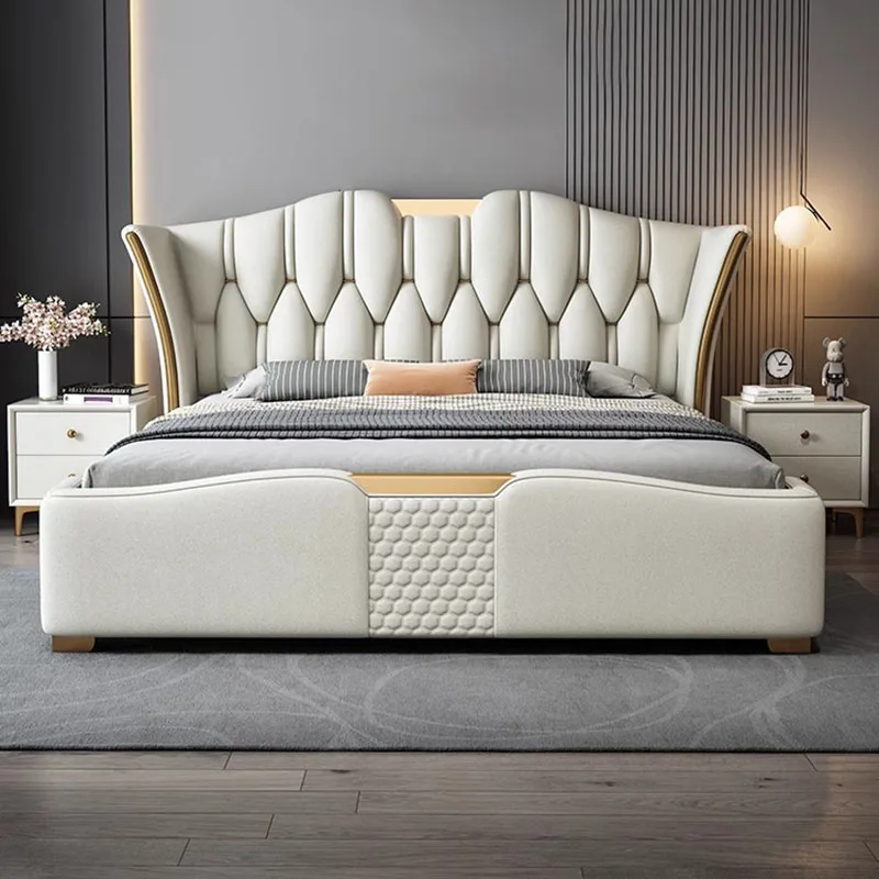 

Upholstered Minimalist Beds Storage Space Organizer Headboard Beds Modern Unique Cama De Lujo Para Dormitorio Bedroom Furniture