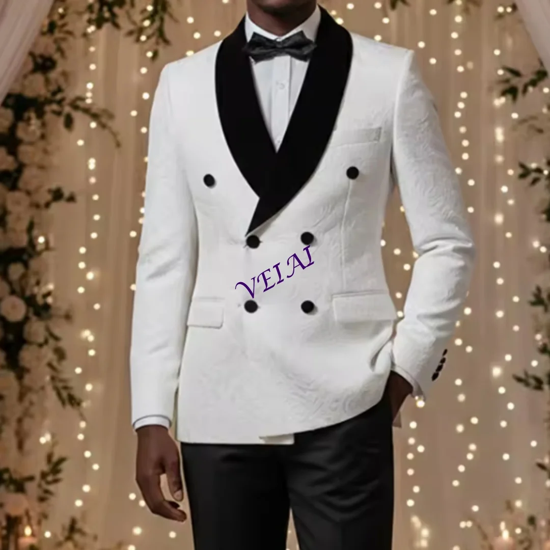 

Customizeddouble-breasted groom's wedding 2 piece set men's white slim fit leisure Tasdo shawl collar‌ evening gown Men's suits