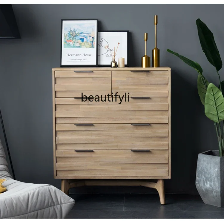 Nordic Solid Wood Modern Minimalist Drawer Storage Japanese Style Chest of Drawers Living Room Bedroom Complete Chest of Drawers