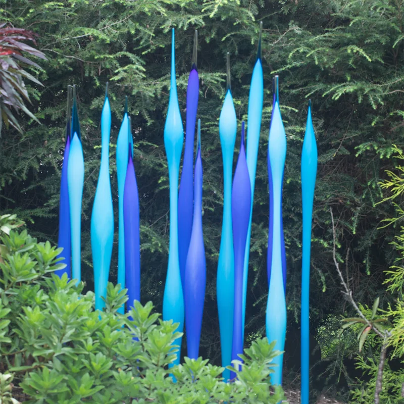 Floor Decor Lamp Murano Glass Reeds Hand Blown Glass Tall Spike Blue Color Hand Blown Glass Spears