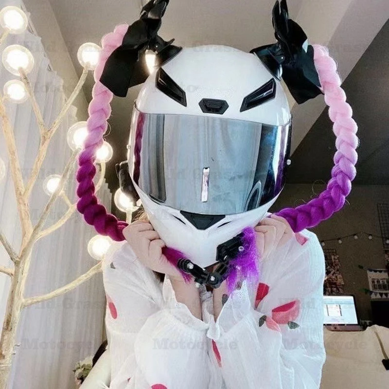 Motorcycle Helmet Double Ponytail Decorations Clown Braids Suction Cup Helmet Hair Ornaments Personality Locomotive Accessories