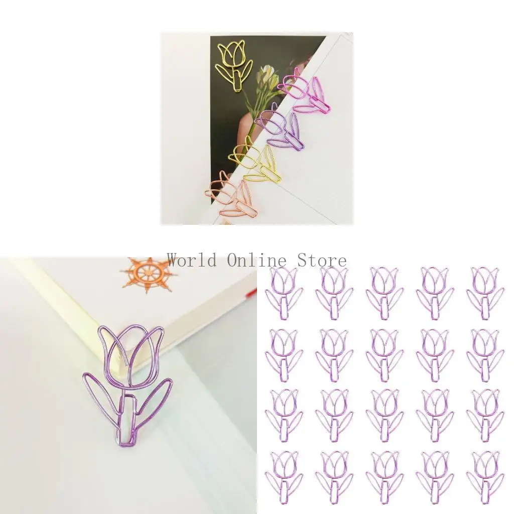 20 PCS Metal Planner Clips Tulips Clips Office Clips Metal Decorative Clips 87HC