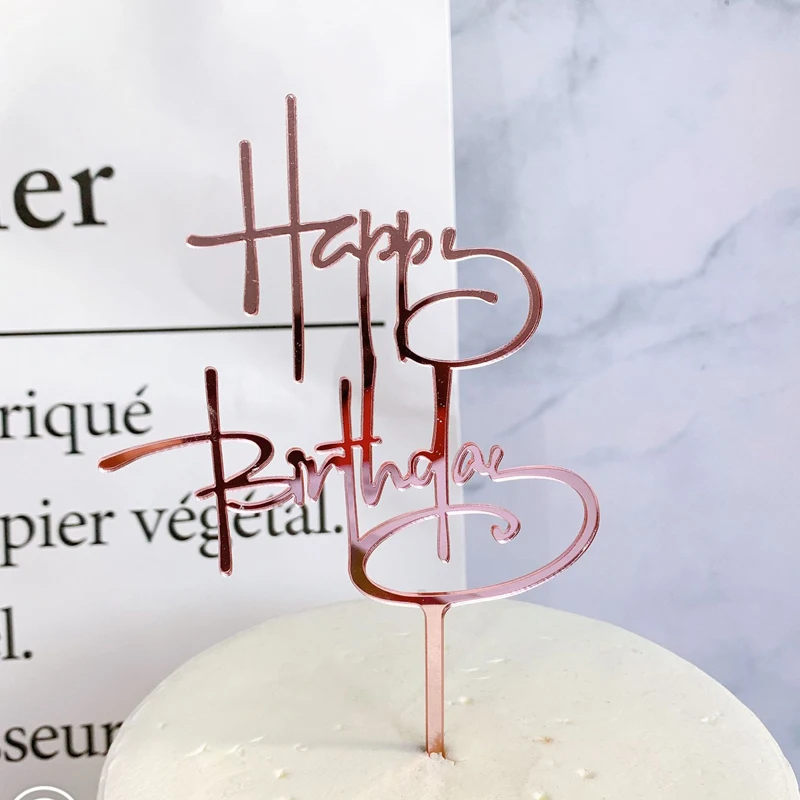 1pcs Gold Acrylic Happy Birthday Cake Topper Supplies Cupcake Baking Cake Insert Decor Birthday Party Decoration Cake Top Flag