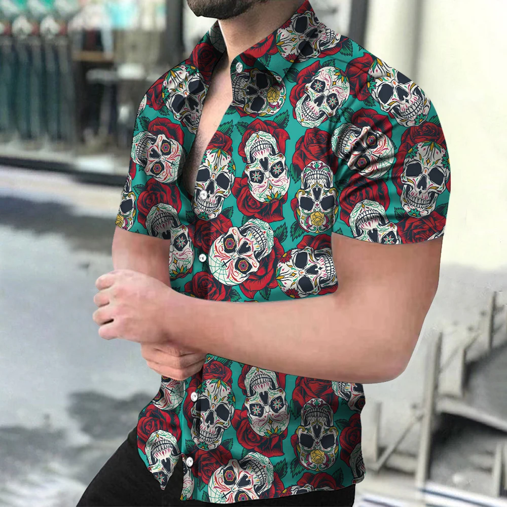 

Hawaiian Shirts Fashion Designer Men's 3d Skull Print Vintage Clothes Casual Streetwear Summer Fashion Unisex Short Sleeved Tops