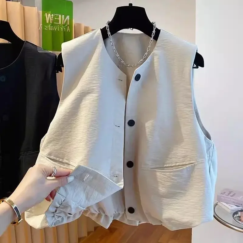 

Темпераментный жилет для женщин, весна 2024, новый свободный повседневный жилет на плечо, топы без рукавов, женский жилет Chalecos Mujer