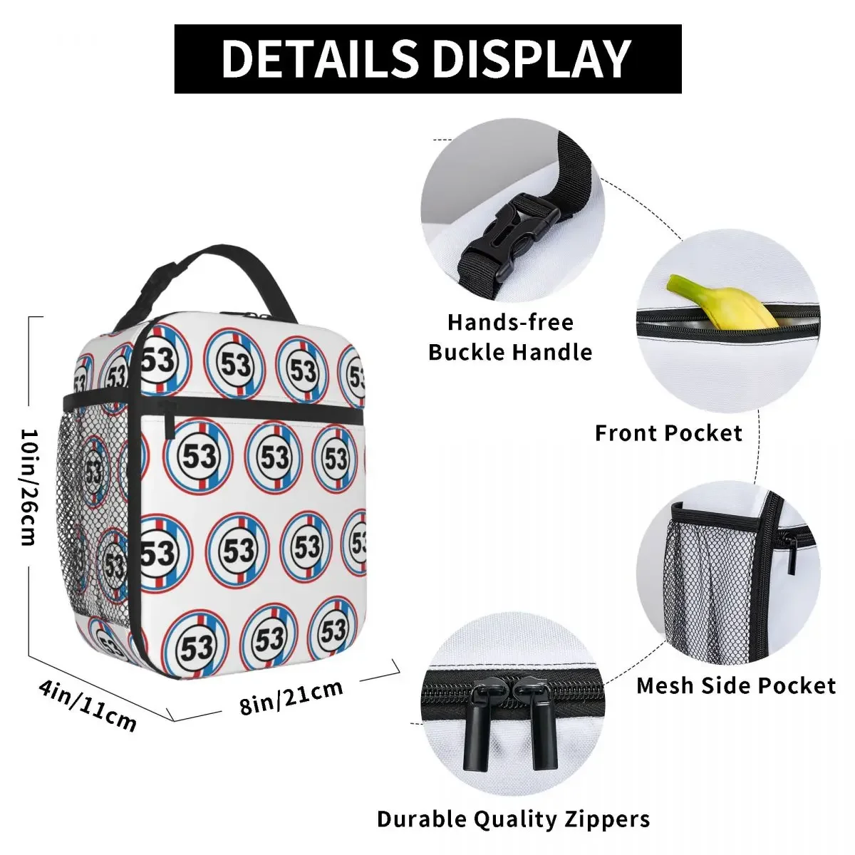 Herbie Cnumber 53 The Love Bug No Insulated Lunch Bag for Kids School Cooler Thermal Food Box Tote Portable Lunch Boxe Container