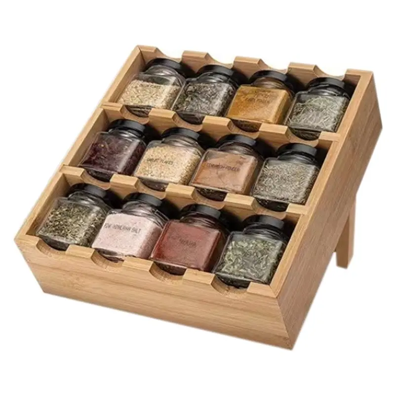 

AB33-Деревянный кухонный органайзер с 12 ячейками, многоуровневая подставка для специй, многофункциональная подставка для приправ для дома