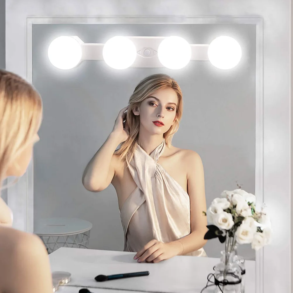 Portátil sem fio LED Vanity Mirror Light, Super Bright Maquiagem Luzes, 4 Lâmpadas