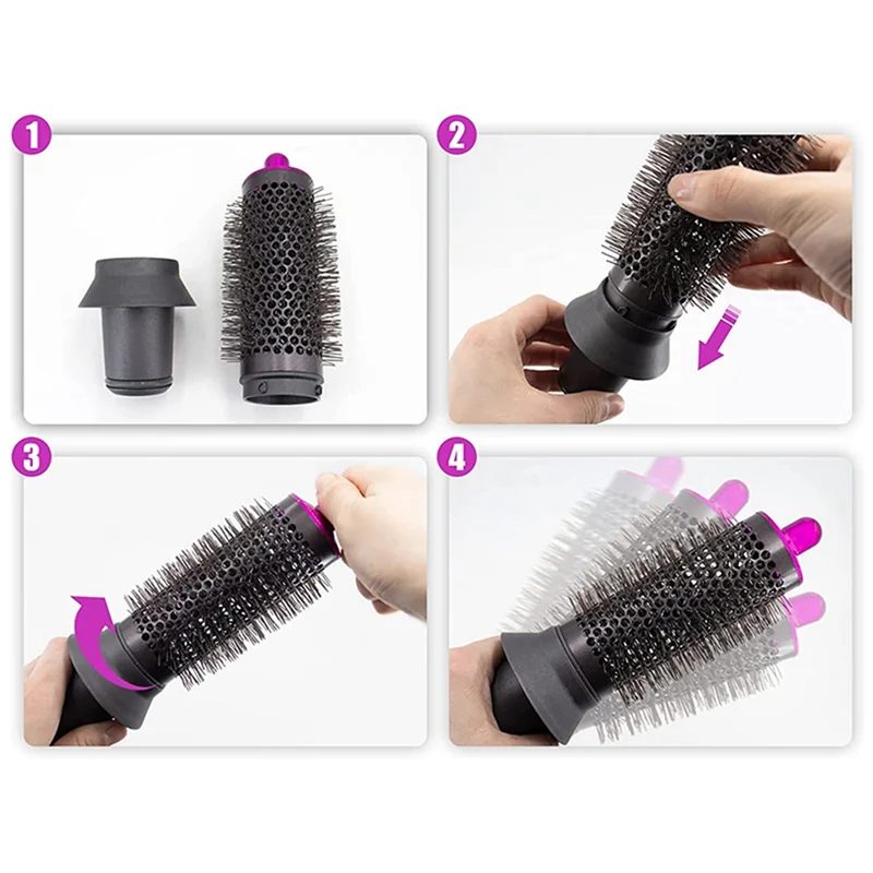 Cylinder Comb and Adapter for Dyson Airwrap Styler / Supersonic Hair Dryer Accessories,Curling Hair Tool,Rose Red & Gray