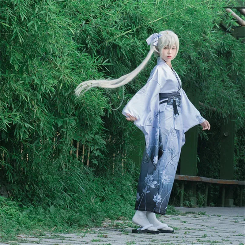 Tradizionale giapponese Yukata stampato ragazza Haori floreale Kimono vestito Anime gioco di ruolo costume abito/accappatoio/accappatoio da festa