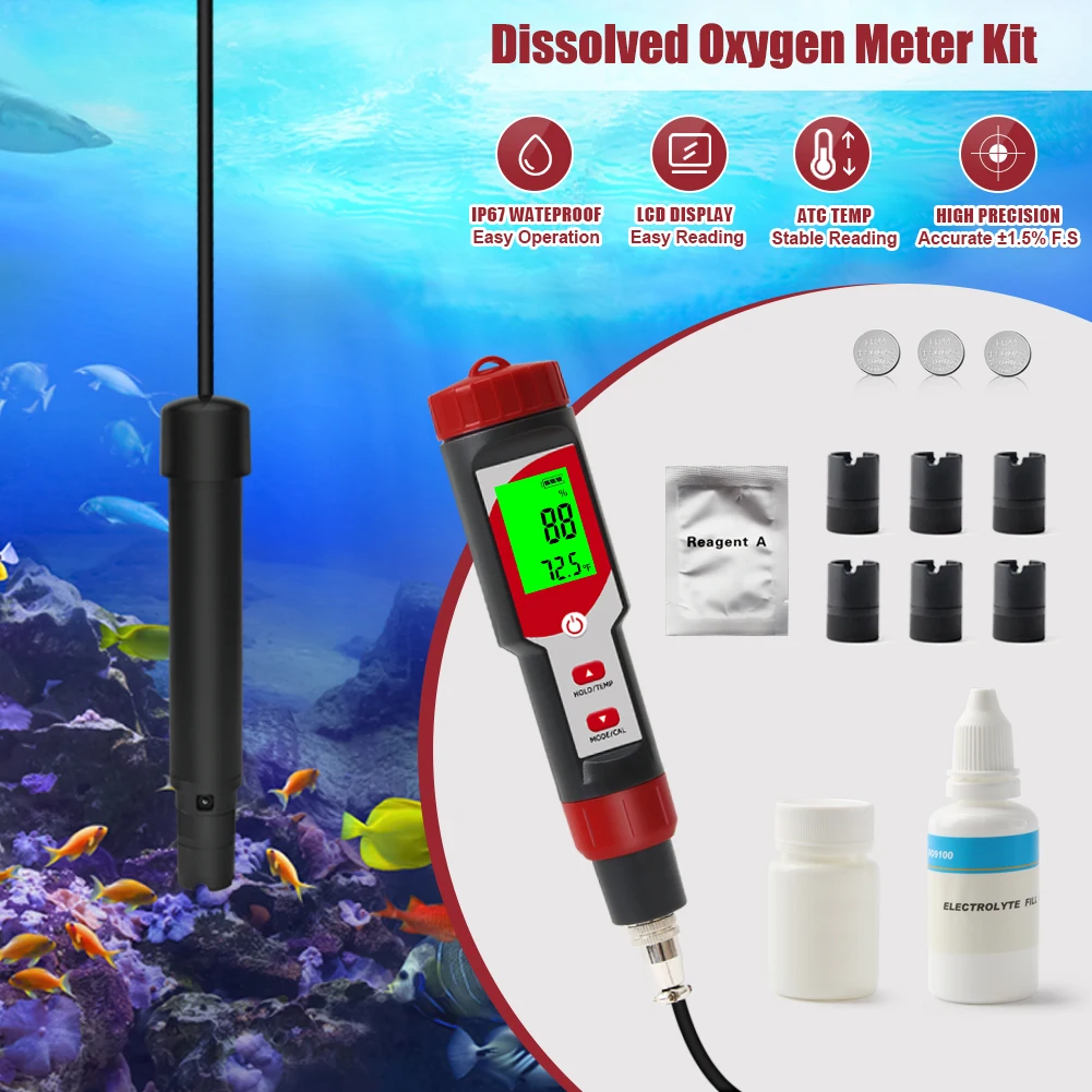 Yieryi Digital Dissolved Oxygen Meter with ATC 0.0‑40.0mg/L DO Tester Kit Water Quality Monitor for Aquarium Koi Ponds Fish Tank