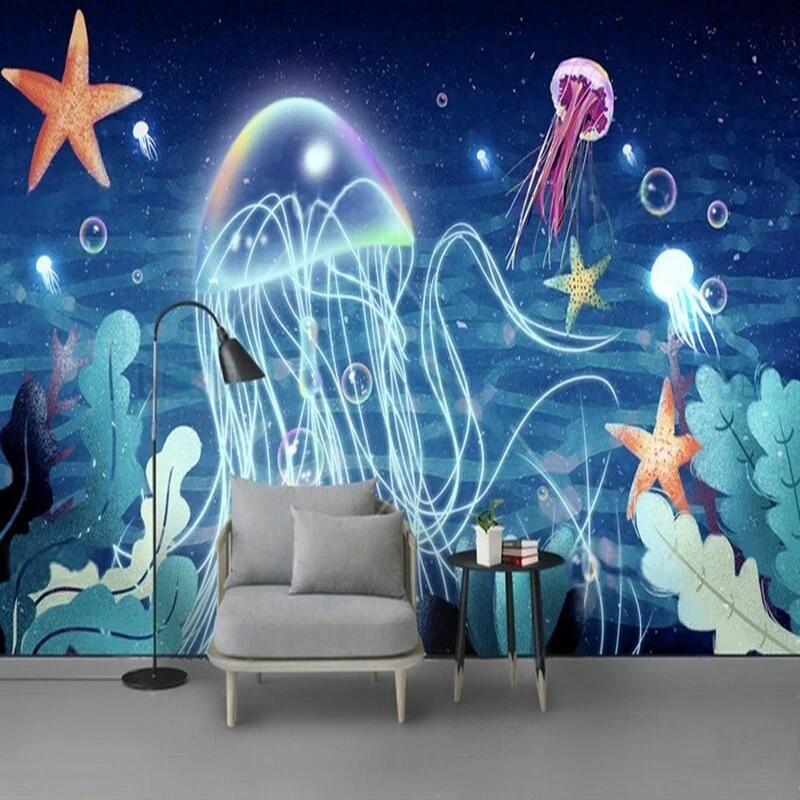 

Modern and simple Nordic style sea jellyfish starfish world TV luxurious home decoration bedroom background wall paper