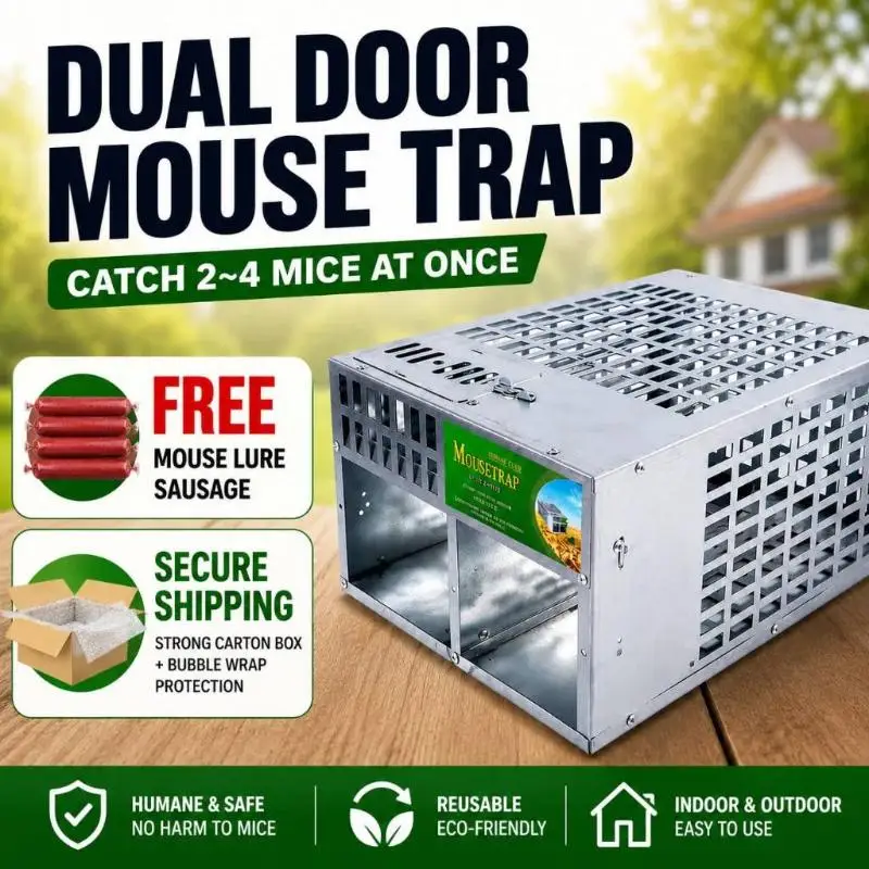 Eco Friendly Humane Mouse Trap Galvanized Metal Dual Door Reusable Rodent Catcher for Home Kitchen Pest Control