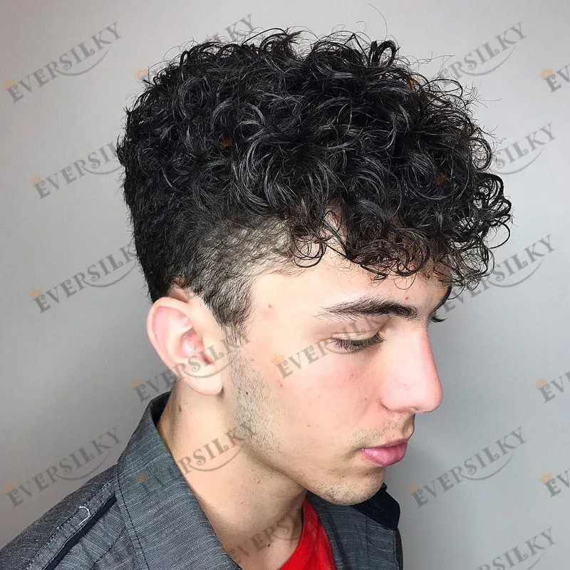 28mm Lockige Welle Langlebiges 0,1mm Dünnes Haarband Natürlicher Haaransatz Voll-PU Herren-Toupet Braun 1B65 1b80 1b40 Schwarz Grau Echthaar-Prothese – Detail 2
