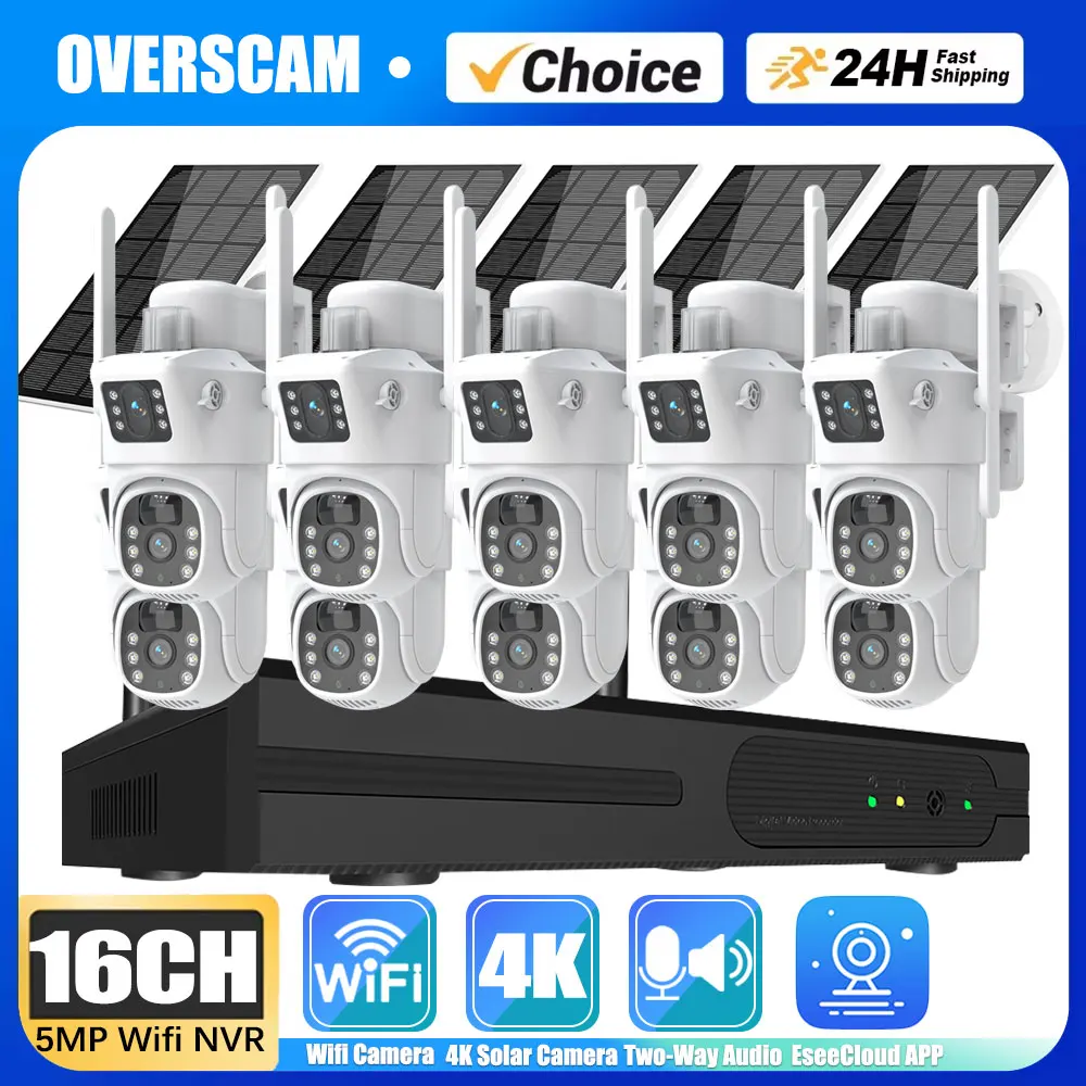 

16CH Wireless NVR Kit 4K 8MP Dual Lens Wifi Solar CCTV Camera System PIR Detection PTZ IP Security Camera Video Surveillance Set