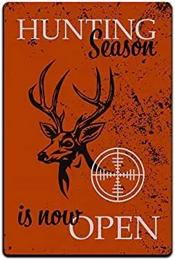 JP's Parcels Tin Signs Hunting Cabin Décor - Metal Sign 12 x 8 in. Hunting Season is Now Open sign
