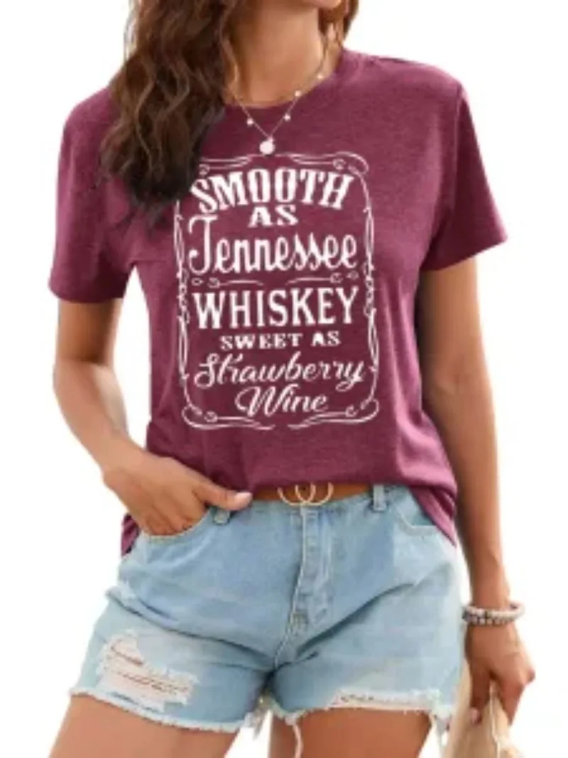 Nueva camiseta de talla grande a la moda con estampado de letras y cuello redondo de manga corta para mujer, camiseta informal versátil para mujer