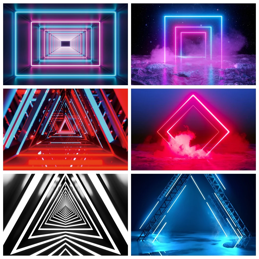 3D Neon Stage Photography Backdrop Glitter  Light Kid Adult Birthday Party Photocall Background Photo Studio Photoshoot Props