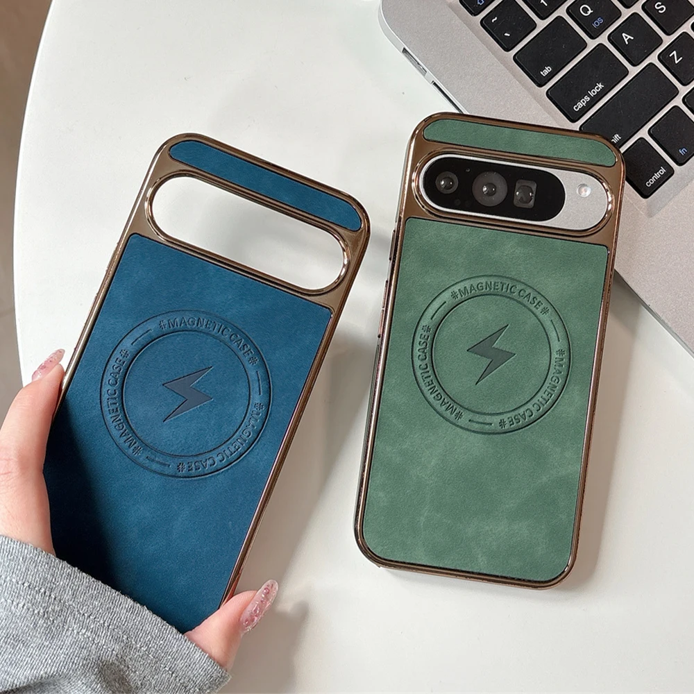 

Luxury Plating Armor Leather Magnetic Phone Case For Google Pixel 10 9 Pro XL 9A 8 Pro Pure Color Matte Shockproof Protect Cover
