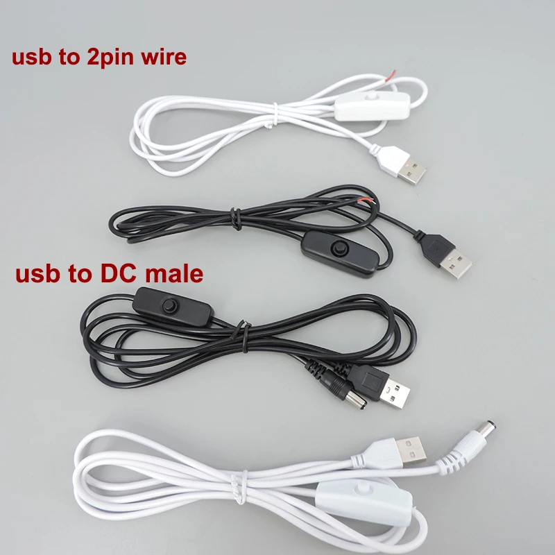 DC 2pin wire to usb or USB to DC 5V  Male 5.5x2.1mm Power Supply Wire 501 on/off button Switch Extension Cable for DIY Strip