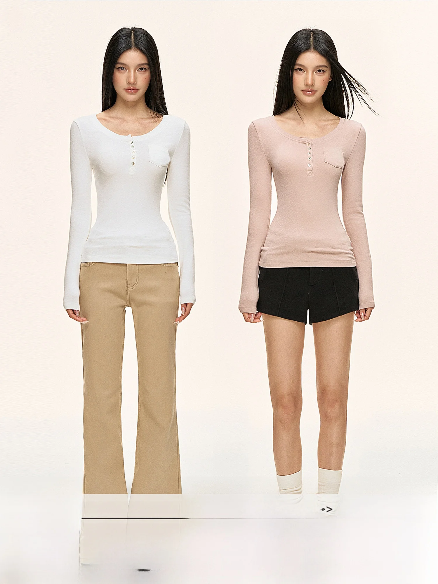 

0PASSION Women's Slim Fit Long Sve Henry Collar Base irt Autumn Winter High End Feeling Inner Wear T-irt Commute Sle