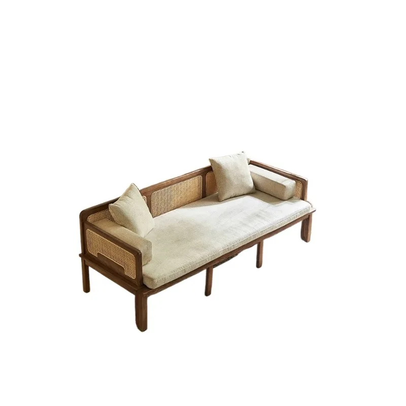 

Retro solid wood sofa bed, living room home retractable dual-purpose, ash wood folding bed