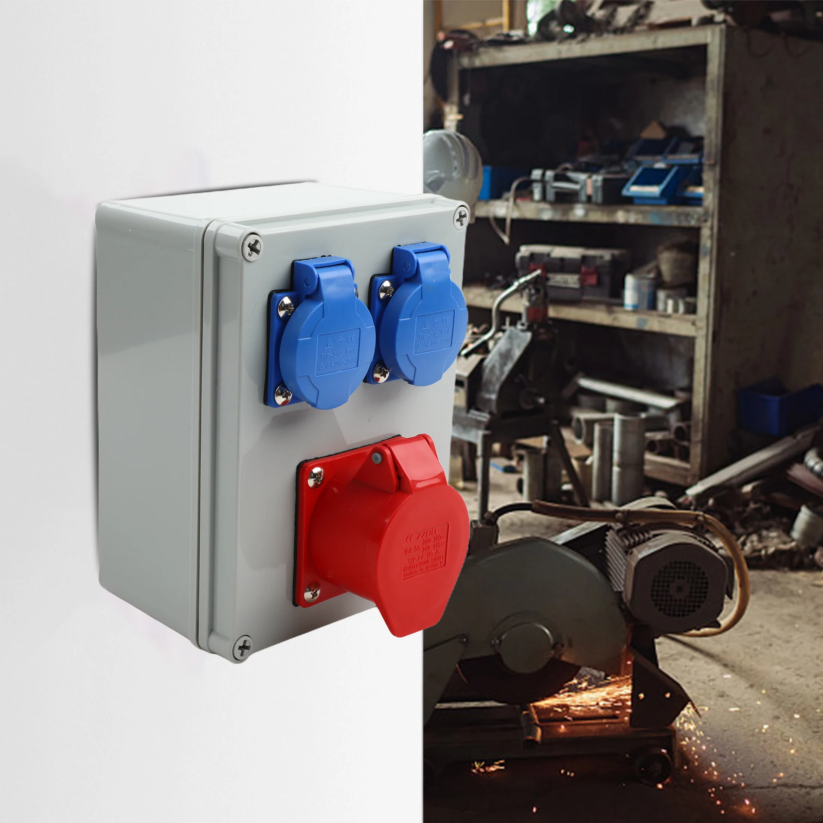 14.6*10*19.7mm Power Distribution Box 220-250V 16A Sockets Multifunctional Power Supply For Power Distribution For Workshops