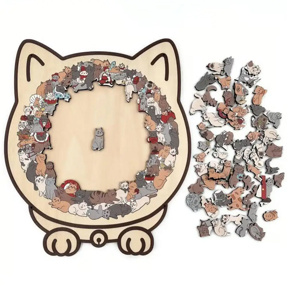 135 Piece Cat Puzzle Cat Shaped Wooden Jigsaw Puzzle,Wooden Jigsaw Puzzles, Animal Shape Wood Puzzle For Cats Lovers Home Decor image 3
