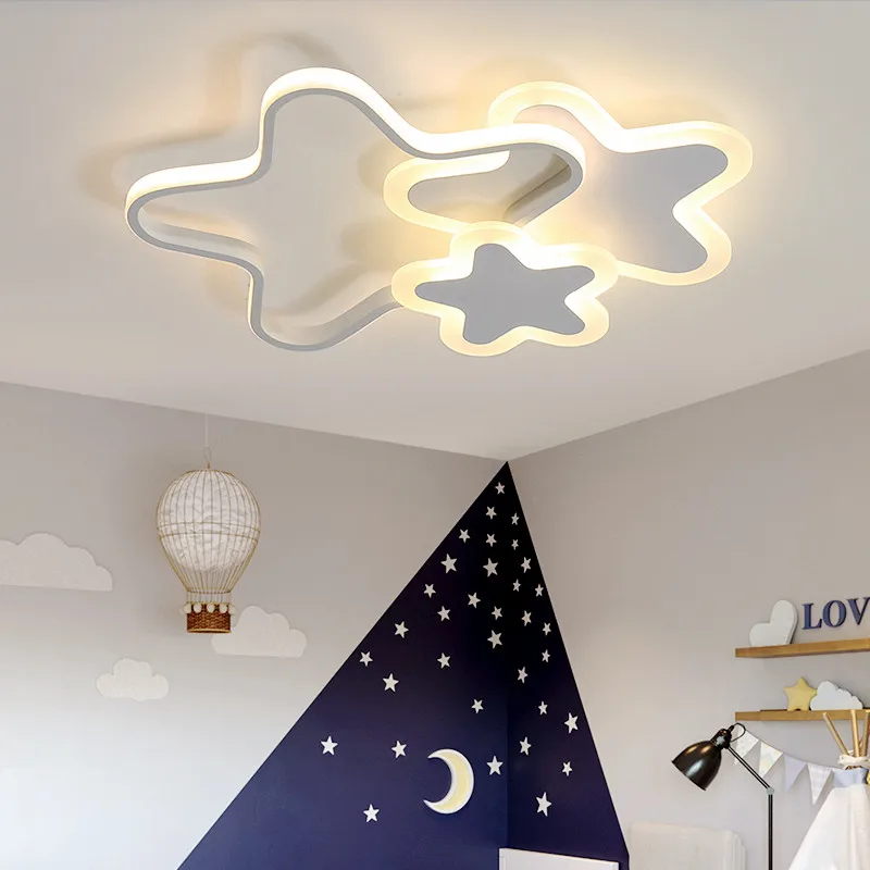 Plafoniera a LED Moon Star per camera Ragazzi Ragazze Decorazione camera da letto per bambini Lampade Bianco Rosa Asilo nido Illuminazione per camera dei bambini Soffitto