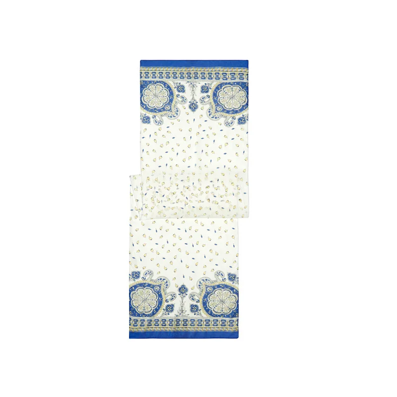 

White real silk twill scarf printed flowers head scarfs women soft natural silk square bandana shawl luxury gift for lady