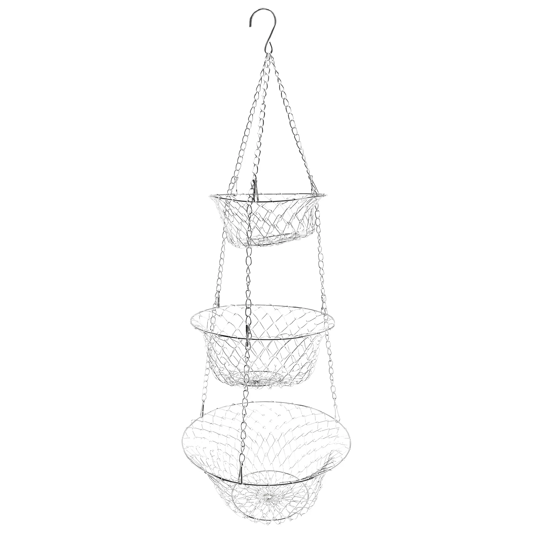 

3 Tier Fruit Basket, Vegetable Kitchen Storage Basket Chain Hanging Space Saving Fruits, Plants Storage Basket(Silver)