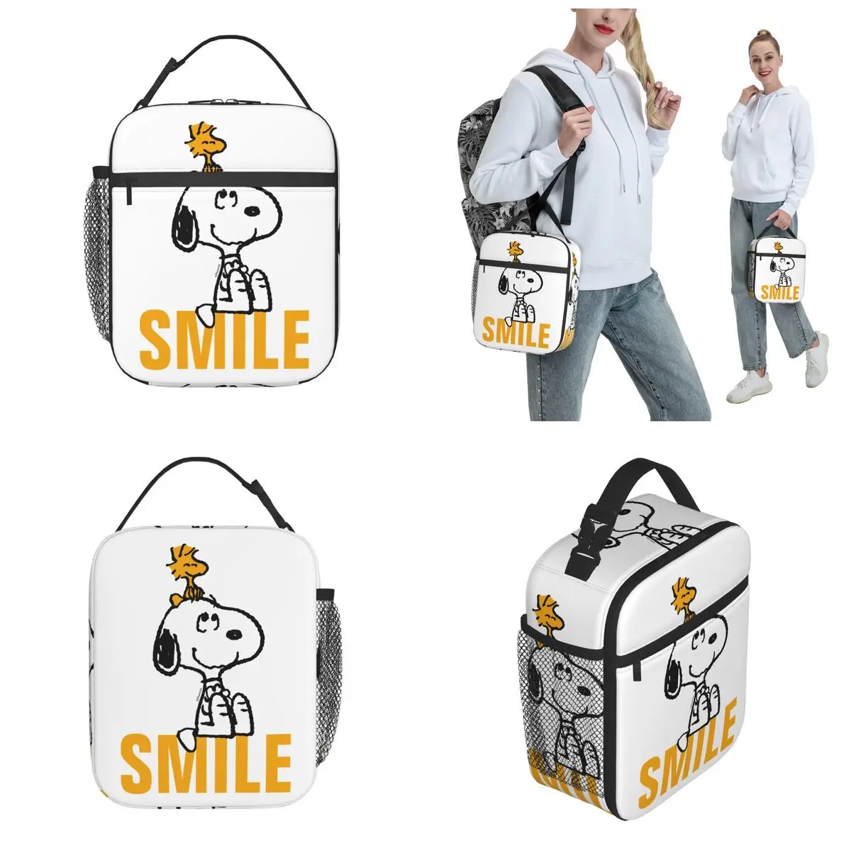 Snoopy & Woodstock All Smiles Merch Insulated Lunch Bag For Office peanuts Storage Food Boxes Portable Thermal Lunch Boxes