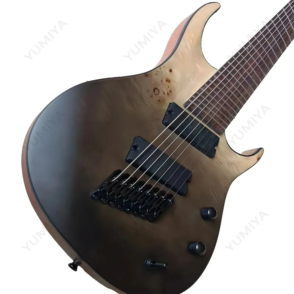 8 String Fanned Fret Electric Guitar Grey Tide Fade Satin Solid Body 24 Stainless Steel Frets Roasted Guitar Neck