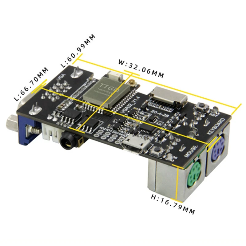 Ttgo vga32 vga esp32 psram module v1.4 controlador, ps/2 mouse teclado, placa gráfica, circuito terminal ansi/vt