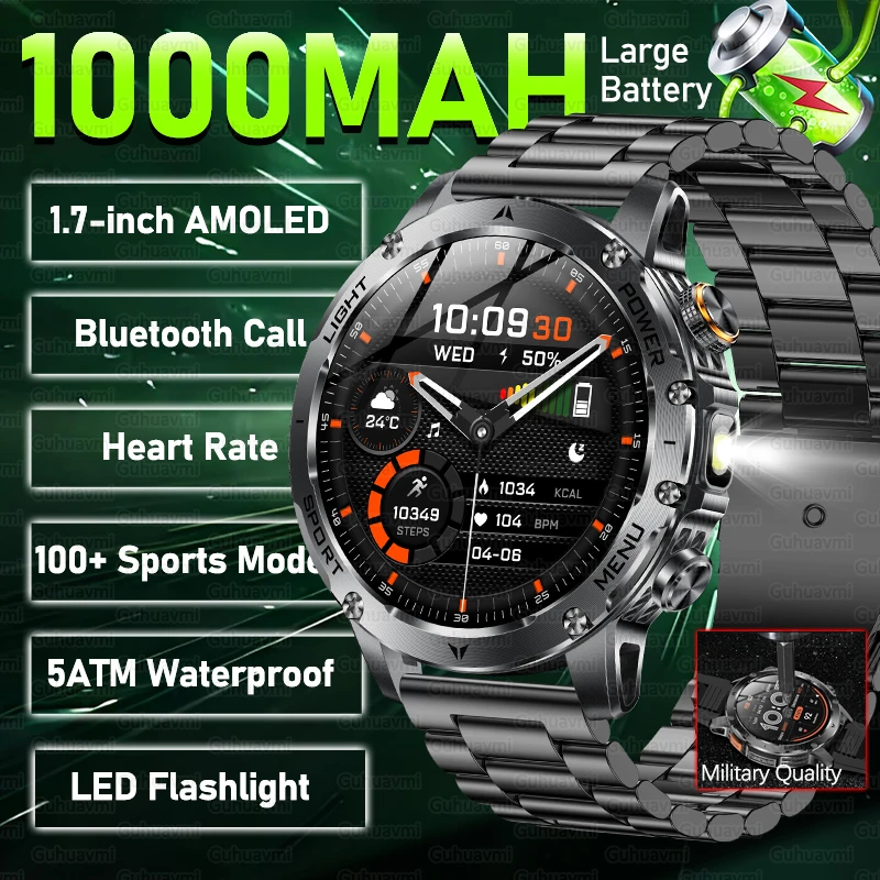 

2025New Military 1000mAh Battery Smart Watch T-Rex 3 Bluetooth Call Health Monitor 5ATM Waterproof Sport Tracker Smartwatch Men