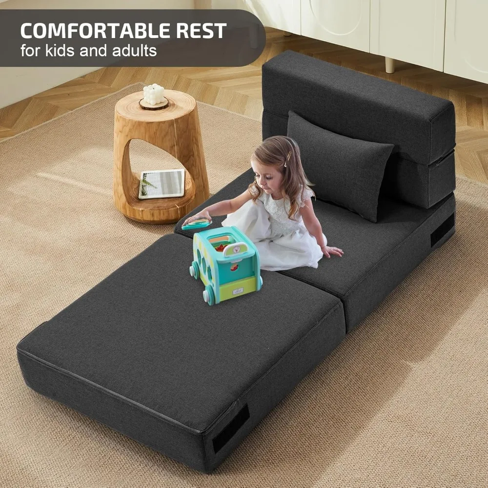 Folding Sofa Bed with Pillow- Convertible Chair Floor Couch & Sleeping Mattress, Premium Fabric- Foldable Memory Office Sofa