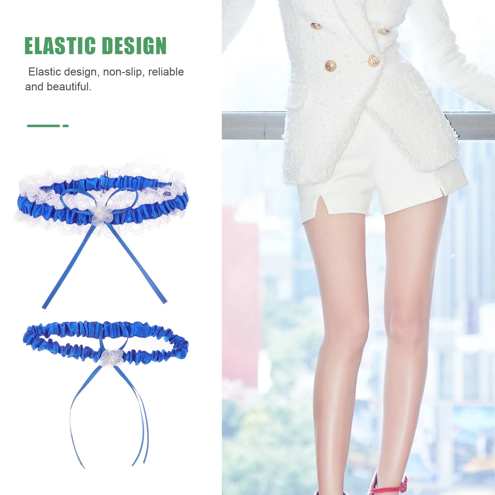 1 paio di giarrettiere da sposa in pizzo, fascia per coscia, design floreale, morbida fascia per gambe in pizzo elasticizzato, accessorio per ballo di fine anno