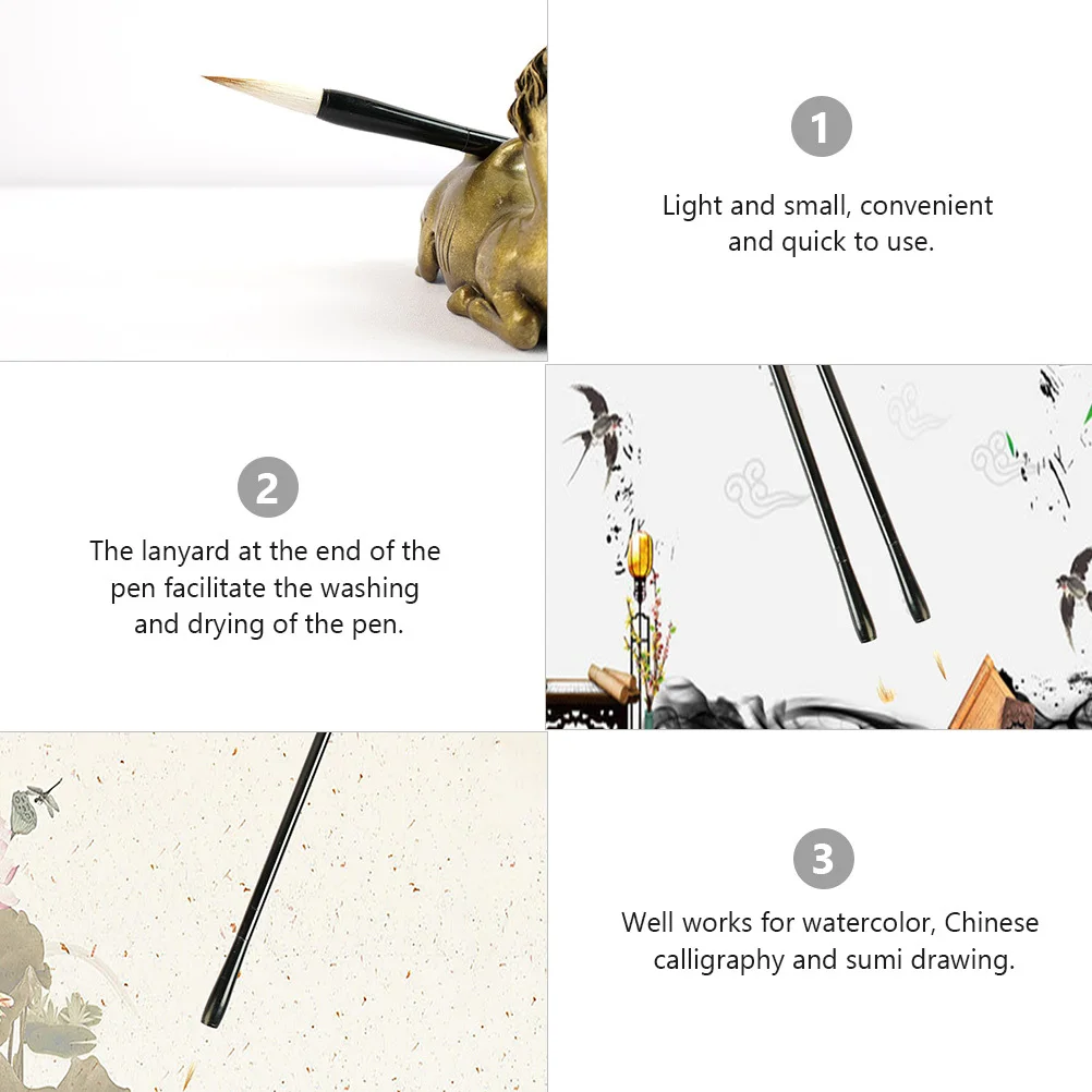 

3Pcs Ink Brush Pen Durable Mixed for Chinese Calligraphy Watercolor Writing Brush Portable Student Writing Stationary