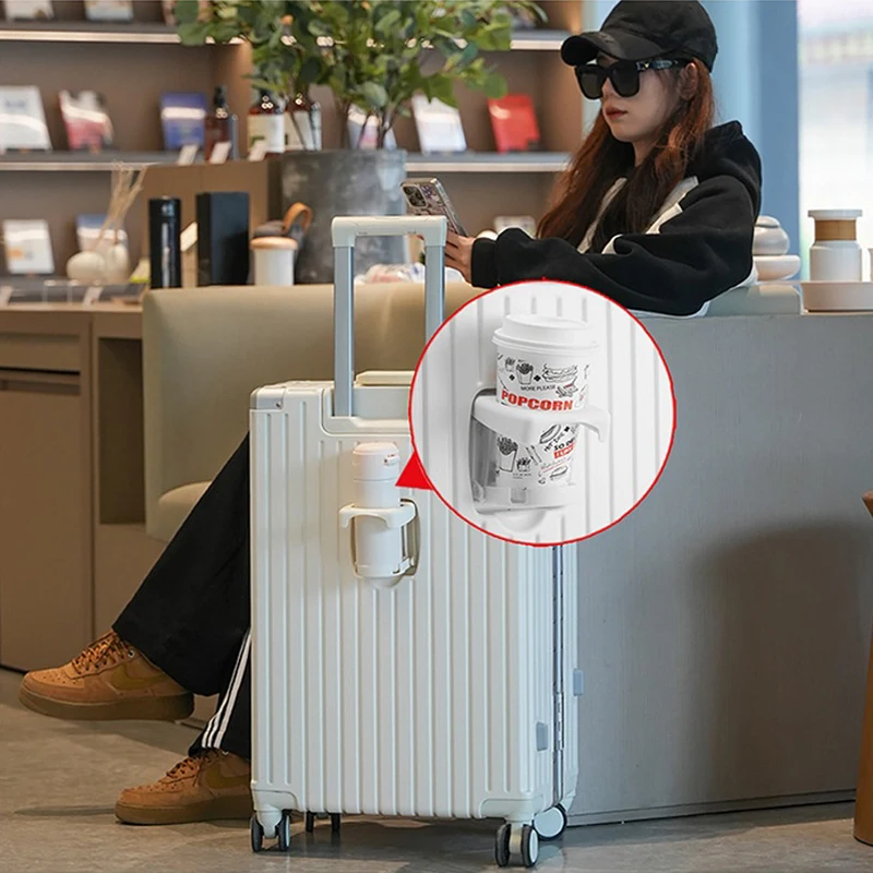 حقيبة سفر بإطار من الألومنيوم كبيرة الحجم مع حامل أكواب حقيبة أمتعة بعجلات مع صندوق صعود بعجلات للأمتعة