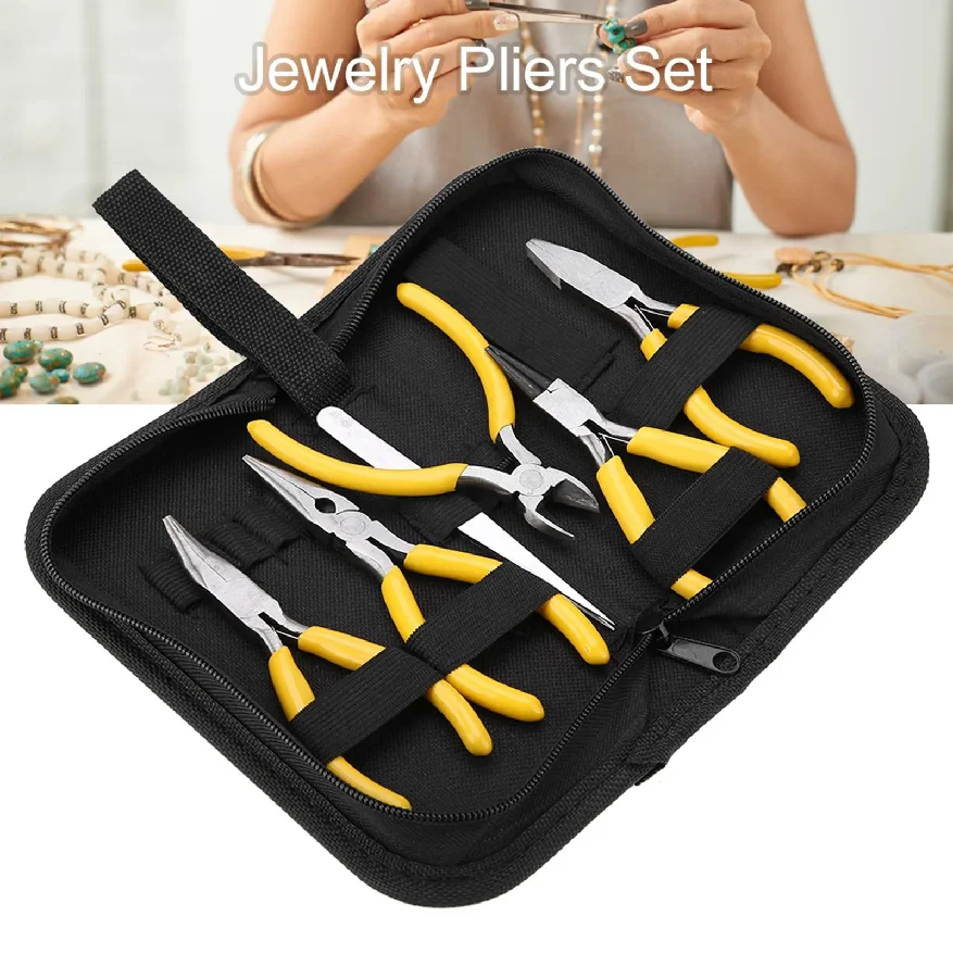 Professional Jewelry Pliers Tools Kit Round Bent Nose Beading Making DIY Jewellery Making Pliers Tool Kit