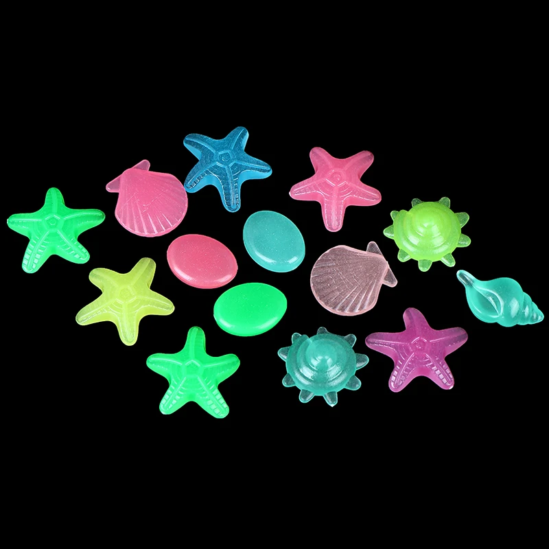 Neu 100 Stück/Packung Marine Leuchtende Steine Bunte Steine Simulierende Muschel-Seestern Aquarium-Kiesel Feengarten Hof-Dekorationen