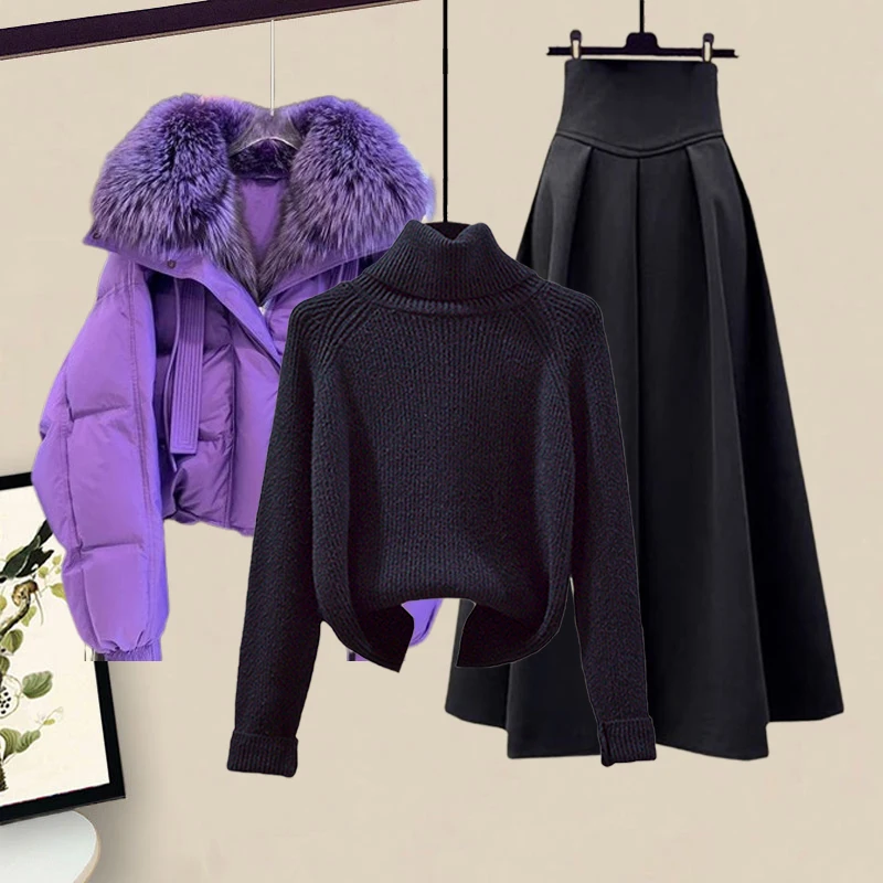 Jaet de algodón de punto con forro de Fce púrpura para mujer Otoño Invierno nuevo Sle f cuello alto a juego cintura alta...