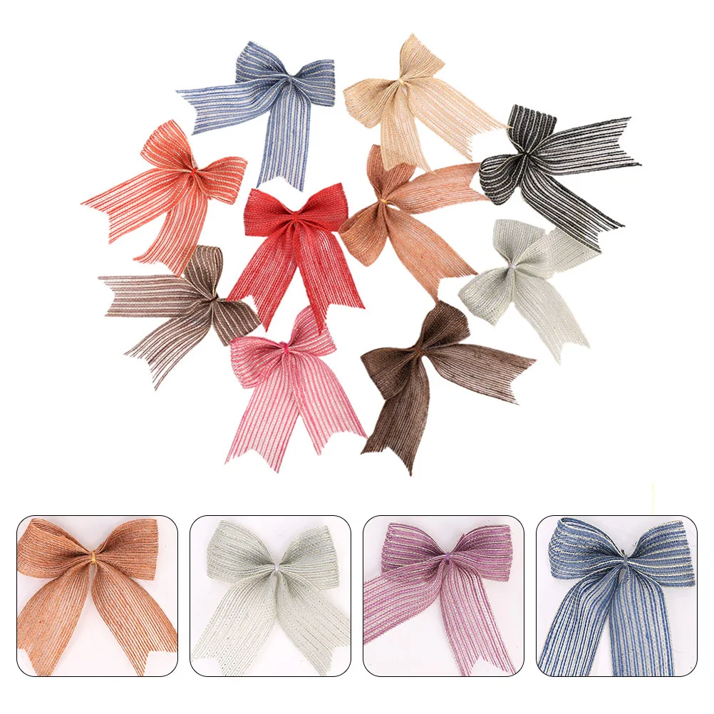 

10Pcs Wedding Decoration Bowknot Linen Handmade Xmas Bowknot Ornament Christmas Tree Decor Holiday Gift Christmas Tree Adornment