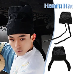 Men Ancient Hanfu Hat Chinese Traditional Ancient Scholar Teacher Black Hat Headdress Male Vintage Confucian Towel Cosplay Hat